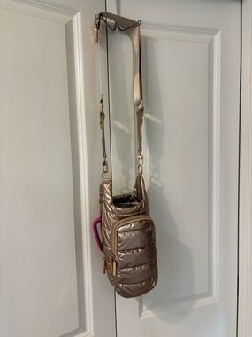 Wanderfull Metallic Gold Quilted Crossbody Sling Bag with Gold Accents